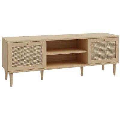 Forte CALASETTA TV-Schrank 160, Bett im Boho-Stil mit Wiener Geflecht, TV-Tisch, Holzwerkstoff, Elegancia Eiche Holzdekor/Technorattan, 160 cm breit x 58 cm hoch x 41 cm tief Forte CALASETTA TV-Schrank 160, Bett im Boho-Stil mit Wiener Geflecht, TV-Tisch, Holzwerkstoff, Elegancia Eiche Holzdekor/Technorattan, 160 cm breit x 58 cm hoch x 41 cm tief