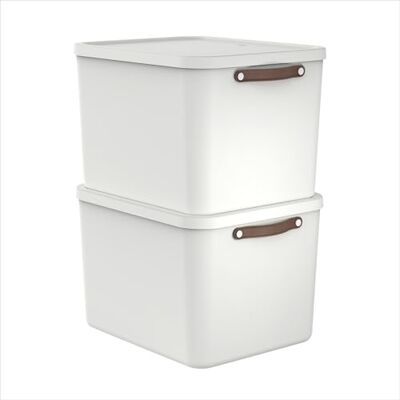 Rotho Maloja 2er-Set Aufbewahrungsboxen mit Deckel 55l Elegante Box mit Griff sicher verschließbar stapelbar & modular leicht zu reinigen creme-weiß Rotho Maloja 2er-Set Aufbewahrungsboxen mit Deckel 55l Elegante Box mit Griff sicher verschließbar stapelbar & modular leicht zu reinigen creme-weiß