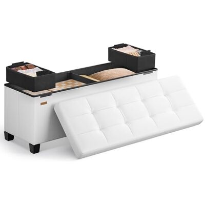 SONGMICS Sitzhocker mit Stauraum, klappbare Sitzbank mit Beinen, 38 x 110 x 40 cm Fußbank, Aufbewahrungsbox, bis 300 kg belastbar, für Wohnzimmer Schlafzimmer Flur, Wolkenweiß LSF0514W02 SONGMICS Sitzhocker mit Stauraum, klappbare Sitzbank mit Beinen, 38 x 110 x 40 cm Fußbank, Aufbewahrungsbox, bis 300 kg belastbar, für Wohnzimmer Schlafzimmer Flur, Wolkenweiß LSF0514W02