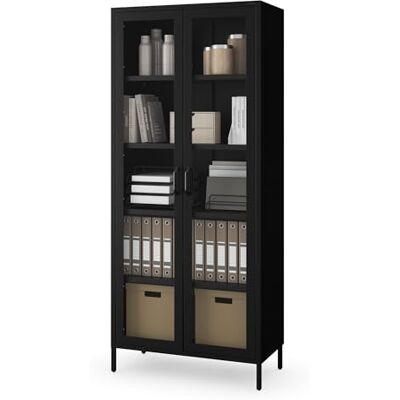 Jan Nowak 2-türiger Vitrinenschrank Angelo 80 x 185 x 45 cm 4 Verstellbare Ablagen, Gehärtetes Glas, Wandmontage Glasvitrine Stehend, Vitrine Glas, Wohmzimmerschrank Glitzernd Schwarz Jan Nowak 2-türiger Vitrinenschrank Angelo 80 x 185 x 45 cm 4 Verstellbare Ablagen, Gehärtetes Glas, Wandmontage Glasvitrine Stehend, Vitrine Glas, Wohmzimmerschrank Glitzernd Schwarz