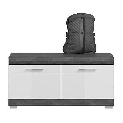 xonox.home Garderobe Scout Schuhkommode Schuhschrank Kommode Highboard Stauraumschrank in Front weiß Hochglanz Korpus rauchsilber Nb., ca.90x44x40 cm xonox.home Garderobe Scout Schuhkommode Schuhschrank Kommode Highboard Stauraumschrank in Front weiß Hochglanz Korpus rauchsilber Nb., ca.90x44x40 cm