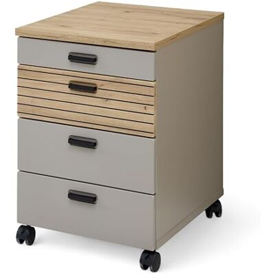 Stella Trading Glenn Rollcontainer Schreibtisch in Basalt, Artisan Eiche Optik Mobiler Büroschrank mit Schubladen 45 x 66 x 55 cm (B/H/T) Stella Trading Glenn Rollcontainer Schreibtisch in Basalt, Artisan Eiche Optik Mobiler Büroschrank mit Schubladen 45 x 66 x 55 cm (B/H/T)