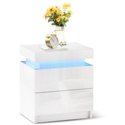 TUKAILAI Nachttisch Weiß mit LED Licht, 2 Schubladen und Hochglanz Kommode Nachttisch Nachtschrank Tisch für Schlafzimmer Wohnzimmer TUKAILAI Nachttisch Weiß mit LED Licht, 2 Schubladen und Hochglanz Kommode Nachttisch Nachtschrank Tisch für Schlafzimmer Wohnzimmer