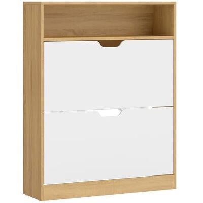 VASAGLE Custos Kollektion Schuhschrank, Schuhkipper, Schuhaufbewahrung, offenes Fach, Trennwand verstellbar, 2 Klappen, 24 x 80 x 102 cm, 14-16 Paar Schuhe, goldeichenfarben-wolkenweiß LBC048YA02 VASAGLE Custos Kollektion Schuhschrank, Schuhkipper, Schuhaufbewahrung, offenes Fach, Trennwand verstellbar, 2 Klappen, 24 x 80 x 102 cm, 14-16 Paar Schuhe, goldeichenfarben-wolkenweiß LBC048YA02