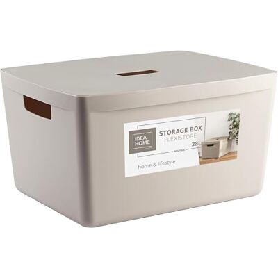 IDEA HOME FLEXISTORE Aufbewahrungsbox Kunststoff Organizer Box Körbe Aufbewahrung Kunststoffbox für Badezimmer Regal mit Deckel 28L, Natürliche Farbe IDEA HOME FLEXISTORE Aufbewahrungsbox Kunststoff Organizer Box Körbe Aufbewahrung Kunststoffbox für Badezimmer Regal mit Deckel 28L, Natürliche Farbe
