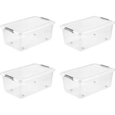 keeeper leo 4x Aufbewahrungsbox mit Deckel und Rollen, 37 L, 59 x 38 x 24 cm, Clipbox, Transparent keeeper leo 4x Aufbewahrungsbox mit Deckel und Rollen, 37 L, 59 x 38 x 24 cm, Clipbox, Transparent