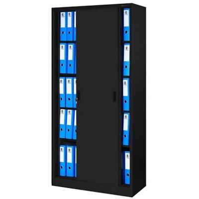 Jan Nowak Aktenschrank Büroschrank mit Schiebetüren Metall 4 Fachböden Pulverbeschichtung Abschließbar 185 cm x 90 cm x 40 cm (Schwarz) Jan Nowak Aktenschrank Büroschrank mit Schiebetüren Metall 4 Fachböden Pulverbeschichtung Abschließbar 185 cm x 90 cm x 40 cm (Schwarz)