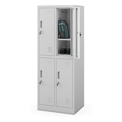 Jan Nowak Spind Metall abschließbar Schließfachschrank Umkleideschrank mit 4 Fächern, 150 x 56 x 45 cm, Sozialschrank, Schülerspind aus Metall mit Belüftung und Garderobenstange Grau Jan Nowak Spind Metall abschließbar Schließfachschrank Umkleideschrank mit 4 Fächern, 150 x 56 x 45 cm, Sozialschrank, Schülerspind aus Metall mit Belüftung und Garderobenstange Grau