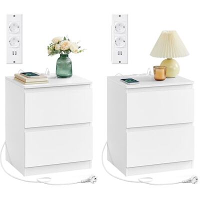 VASAGLE Kailyn Kollektion Nachttisch mit Steckdosenleiste, 2er Set, Beistelltisch 2 Schubladen, 2 AC-Steckdosen, 2 USB-A-Anschlüsse, für Schlafzimmer, wolkenweiß LET821W02 VASAGLE Kailyn Kollektion Nachttisch mit Steckdosenleiste, 2er Set, Beistelltisch 2 Schubladen, 2 AC-Steckdosen, 2 USB-A-Anschlüsse, für Schlafzimmer, wolkenweiß LET821W02