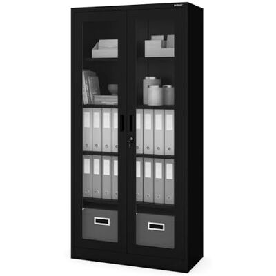 Jan Nowak Aktenschrank C012 Glasvitrine Büroschrank Universalschrank Flügeltürschrank Stahlblech Pulverbeschichtung abschließbar 185 cm x 90 cm x 40 cm (Schwarz) Jan Nowak Aktenschrank C012 Glasvitrine Büroschrank Universalschrank Flügeltürschrank Stahlblech Pulverbeschichtung abschließbar 185 cm x 90 cm x 40 cm (Schwarz)