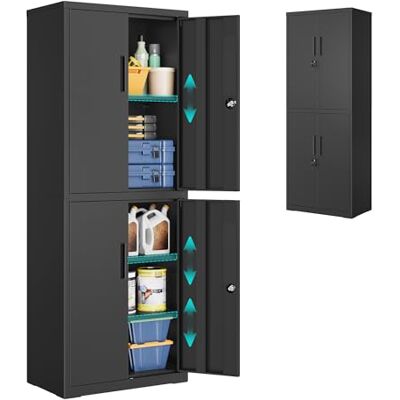 SONGMICS Aktenschrank, Mehrzweckschrank, Büroschrank, mit 4 Türen und 5 Ebenen, 40 x 60 x 180 cm, 2 Schlösser, verstellbare Ablagen, Aufbewahrungsschrank aus Stahl, Mattschwarz OMC017BD01 SONGMICS Aktenschrank, Mehrzweckschrank, Büroschrank, mit 4 Türen und 5 Ebenen, 40 x 60 x 180 cm, 2 Schlösser, verstellbare Ablagen, Aufbewahrungsschrank aus Stahl, Mattschwarz OMC017BD01