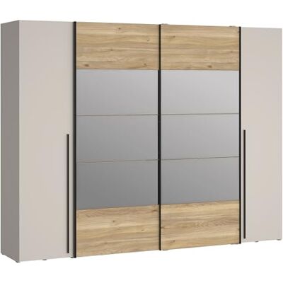 Forte NARAGO Kleiderschrank 270, moderner Dreh-/Schwebetürenschrank, 4-türig, Einlegeböden, Kleiderstangen, Holzwerkstoff, Eiche Holzdekor/Kaschmir Beige, 270,3 cm breit x 210,5 cm hoch x 61,2 cm tief Forte NARAGO Kleiderschrank 270, moderner Dreh-/Schwebetürenschrank, 4-türig, Einlegeböden, Kleiderstangen, Holzwerkstoff, Eiche Holzdekor/Kaschmir Beige, 270,3 cm breit x 210,5 cm hoch x 61,2 cm tief