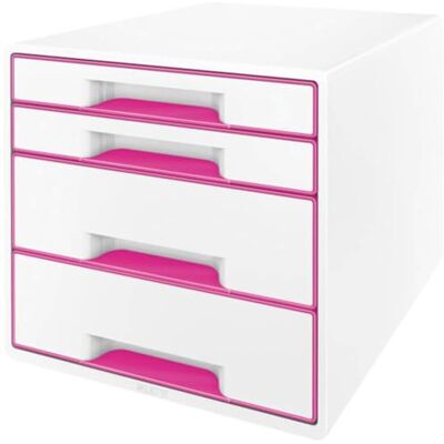 Leitz CUBE Schubladenbox mit 4 Schubladen, Weiß/Pink, A4, Inkl. transparentem Schubladeneinsatz, WOW, 52132023 Leitz CUBE Schubladenbox mit 4 Schubladen, Weiß/Pink, A4, Inkl. transparentem Schubladeneinsatz, WOW, 52132023