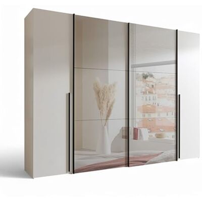 Stella Trading MATURS Kleiderschrank mit Spiegeltüren in Weiß Vielseitiger Schwebetürenschrank 4-türig für Ihr Schlafzimmer 267 x 205 x 57 cm (B/H/T) Stella Trading MATURS Kleiderschrank mit Spiegeltüren in Weiß Vielseitiger Schwebetürenschrank 4-türig für Ihr Schlafzimmer 267 x 205 x 57 cm (B/H/T)
