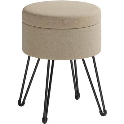 SONGMICS Sitzhocker, runder Hocker mit Stauraum, Aufbewahrungsbox mit Deckel, Schminkhocker, 39 x 44,1 cm (Ø x H), Metallbeine, gepolsterter Sitz, Wohnzimmer, Schlafzimmer, Kamelbraun LOM002K01 SONGMICS Sitzhocker, runder Hocker mit Stauraum, Aufbewahrungsbox mit Deckel, Schminkhocker, 39 x 44,1 cm (Ø x H), Metallbeine, gepolsterter Sitz, Wohnzimmer, Schlafzimmer, Kamelbraun LOM002K01