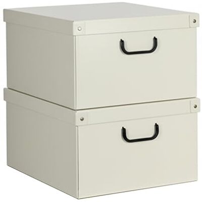Lavatelli – 2er Set Aufbewahrungsboxen aus Karton mit Deckel & Griffen, 39x50x24 cm, Faltbare Kleiderboxen für Schrank & Schlafzimmer, Beige Lavatelli – 2er Set Aufbewahrungsboxen aus Karton mit Deckel & Griffen, 39x50x24 cm, Faltbare Kleiderboxen für Schrank & Schlafzimmer, Beige