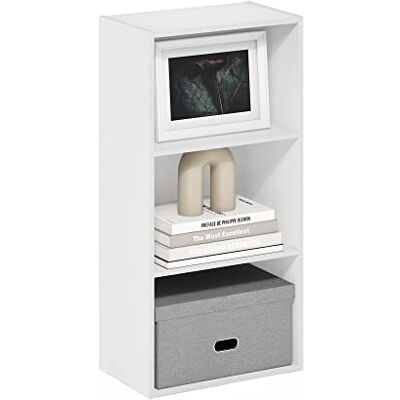 Furinno Luder 3-stufiges Bücherregal mit offenem Regal, Weiß Furinno Luder 3-stufiges Bücherregal mit offenem Regal, Weiß