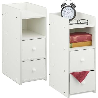 Relaxdays Nachttisch, 2er Set, 2 Schubladen, H x B x T: 55 x 22,5 x 34 cm, Schlafzimmer, schmaler Nachtschrank, weiß Relaxdays Nachttisch, 2er Set, 2 Schubladen, H x B x T: 55 x 22,5 x 34 cm, Schlafzimmer, schmaler Nachtschrank, weiß