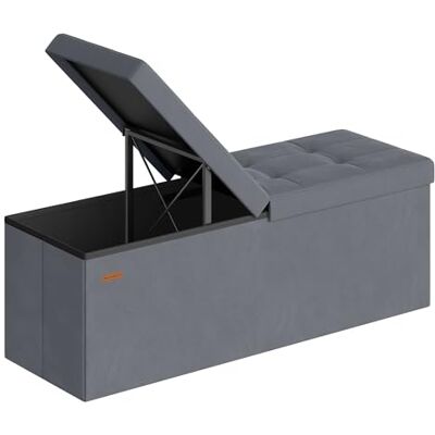 SONGMICS Sitzbank mit Stauraum, Sitztruhe, Aufbewahrungsbox, 38 x 110 x 38 cm, Deckel klappbar, bis 300 kg belastbar, Flur Wohnzimmer Schlafzimmer, Samt, schiefergrau LSF078GN01 SONGMICS Sitzbank mit Stauraum, Sitztruhe, Aufbewahrungsbox, 38 x 110 x 38 cm, Deckel klappbar, bis 300 kg belastbar, Flur Wohnzimmer Schlafzimmer, Samt, schiefergrau LSF078GN01