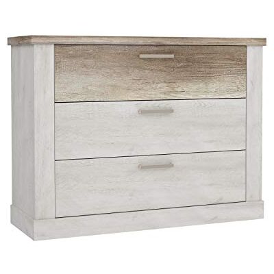 Forte DURO Kommode mit 3 Schubladen, Holzwerkstoff, Pnie Weiß /Antikeiche, 119,6 x 90,3 x 41,3 cm Forte DURO Kommode mit 3 Schubladen, Holzwerkstoff, Pnie Weiß /Antikeiche, 119,6 x 90,3 x 41,3 cm