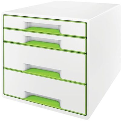 Leitz CUBE Schubladenbox mit 4 Schubladen, Weiß/Grün, A4, Inkl. transparentem Schubladeneinsatz, WOW, 52132054 Leitz CUBE Schubladenbox mit 4 Schubladen, Weiß/Grün, A4, Inkl. transparentem Schubladeneinsatz, WOW, 52132054