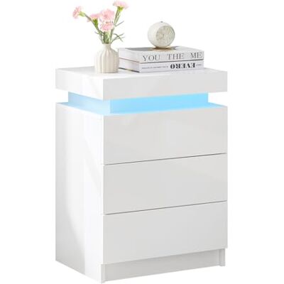 TUKAILAI Nachttisch mit LED Beleuchtung Hochglanz Weiß Nachttisch Nachtkommode mit 3 Schubladen und oberer Aufbewahrung, Modern Nachtschrank Tisch für Schlafzimmer, Wohnzimmer, 45x35x67.5 cm TUKAILAI Nachttisch mit LED Beleuchtung Hochglanz Weiß Nachttisch Nachtkommode mit 3 Schubladen und oberer Aufbewahrung, Modern Nachtschrank Tisch für Schlafzimmer, Wohnzimmer, 45x35x67.5 cm