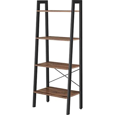 VASAGLE Regal, Bücherregal mit 4 Ebenen, Leiterregal, Standregal, für Wohnzimmer, Schlafzimmer, Küche, Homeoffice, Industrie-Design, Stahlrahmen, Haselnussbraun-schwarz LLS044B03, 56 x 34 x 137.5 cm VASAGLE Regal, Bücherregal mit 4 Ebenen, Leiterregal, Standregal, für Wohnzimmer, Schlafzimmer, Küche, Homeoffice, Industrie-Design, Stahlrahmen, Haselnussbraun-schwarz LLS044B03, 56 x 34 x 137.5 cm