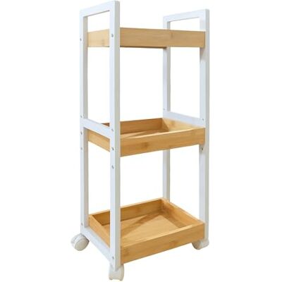 Relaxdays Rollwagen, 3 Fächer, Bambus, HBT: 80x30x20 cm, Bad & Küche, MDF, schmaler Nischenwagen, Trolley, Natur/weiß Relaxdays Rollwagen, 3 Fächer, Bambus, HBT: 80x30x20 cm, Bad & Küche, MDF, schmaler Nischenwagen, Trolley, Natur/weiß