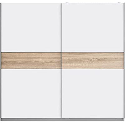 Forte WINNER PLUS Schrank 220, Kleiderschrank Schwebetürenschrank Skandinavisch Schlafzimmer 2-türig Einlegeböden Kleiderstange, Weiß / Holzdekor: Sonoma Eiche, 220 cm breit x 210 cm hoch x 61 cm tief Forte WINNER PLUS Schrank 220, Kleiderschrank Schwebetürenschrank Skandinavisch Schlafzimmer 2-türig Einlegeböden Kleiderstange, Weiß / Holzdekor: Sonoma Eiche, 220 cm breit x 210 cm hoch x 61 cm tief