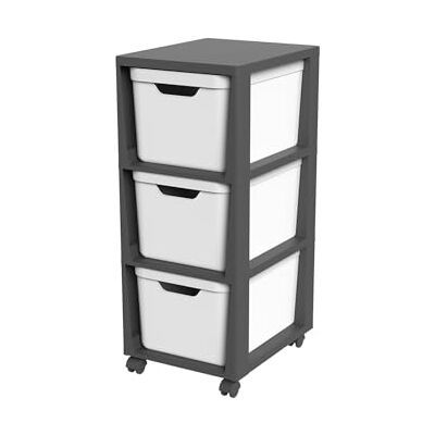 Rotho Jive Rollcontainer mit Schubladen 3x 16l moderner Aufbewahrungsturm mit Rollen mit 3 Boxen für viel Stauraum modular & stapelbar einfach zu montieren & reinigen schwarz/weiß Rotho Jive Rollcontainer mit Schubladen 3x 16l moderner Aufbewahrungsturm mit Rollen mit 3 Boxen für viel Stauraum modular & stapelbar einfach zu montieren & reinigen schwarz/weiß