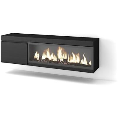 Skraut Home TV-Schrank, Lowboard für Wohnzimmer und Esszimmer 160 Für TV-Geräte bis zu 65" Elektrokamin XXL Hängend Moderner Stil Schwarz Skraut Home TV-Schrank, Lowboard für Wohnzimmer und Esszimmer 160 Für TV-Geräte bis zu 65" Elektrokamin XXL Hängend Moderner Stil Schwarz