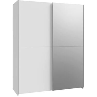 Forte Schach&MATT Weißer Kleiderschrank 150, Moderner Schwebetürenschrank mit bodenlangem Spiegel, 2 türig, Schlafzimmerschrank, Flurschrank, Weiß, 150,1 cm breit x 190,5 cm hoch x 61,2cm tief Forte Schach&MATT Weißer Kleiderschrank 150, Moderner Schwebetürenschrank mit bodenlangem Spiegel, 2 türig, Schlafzimmerschrank, Flurschrank, Weiß, 150,1 cm breit x 190,5 cm hoch x 61,2cm tief
