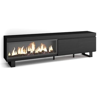 Skraut Home TV-Schrank, Lowboard für Wohnzimmer und Esszimmer 210 Für TV-Geräte bis zu 80" Elektrokamin XXL Industriedesign Moderner Stil Schwarz Skraut Home TV-Schrank, Lowboard für Wohnzimmer und Esszimmer 210 Für TV-Geräte bis zu 80" Elektrokamin XXL Industriedesign Moderner Stil Schwarz