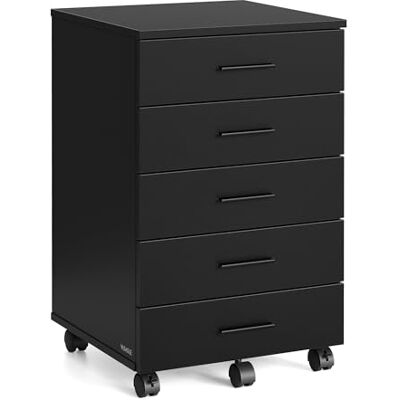 VASAGLE Custos Kollektion Rollcontainer, mobiler Aktenschrank, Schubladenschrank, Druckerständer mit 5 Schubladen, mit schraubenlosen Gleitschienen, für Büro, Homeoffice, tintenschwarz OFC081BC02 VASAGLE Custos Kollektion Rollcontainer, mobiler Aktenschrank, Schubladenschrank, Druckerständer mit 5 Schubladen, mit schraubenlosen Gleitschienen, für Büro, Homeoffice, tintenschwarz OFC081BC02