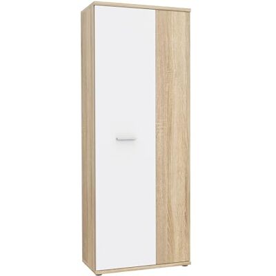Forte NET106 Schrank 70, Schuhschrank, Garderobenschrank, Abstellraum, Drehtürenschrank, 2-türig mit Einlegeböden, Weiß mit Holzdekor: Sonoma Eiche, 69 cm breit x 179 cm hoch x 35 cm tief Forte NET106 Schrank 70, Schuhschrank, Garderobenschrank, Abstellraum, Drehtürenschrank, 2-türig mit Einlegeböden, Weiß mit Holzdekor: Sonoma Eiche, 69 cm breit x 179 cm hoch x 35 cm tief