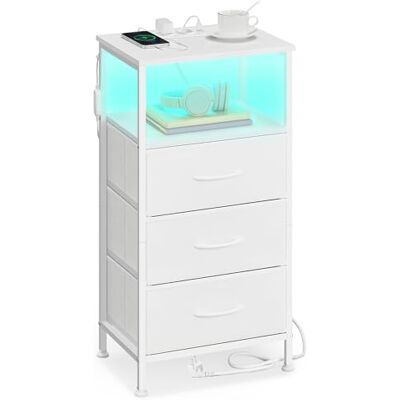 SONGMICS BELLAH Kollektion Nachttisch mit Ladestation, Beistelltisch mit App-gesteuerter, Einstellbarer LED-Beleuchtung, 1 offenes Fach, 3 Schubladen, wolkenweiß-schneeweiß LGS303WH03 SONGMICS BELLAH Kollektion Nachttisch mit Ladestation, Beistelltisch mit App-gesteuerter, Einstellbarer LED-Beleuchtung, 1 offenes Fach, 3 Schubladen, wolkenweiß-schneeweiß LGS303WH03