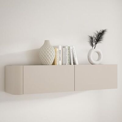 Forte BREATHTAKER Hängeschrank 130, modern minimalistisch, 2-türig, Holzwerkstoff, Wandmontage, Wohnzimmer, Kaschmir Beige, 128,6 cm breit x 30,1 cm hoch x 34 cm tief Forte BREATHTAKER Hängeschrank 130, modern minimalistisch, 2-türig, Holzwerkstoff, Wandmontage, Wohnzimmer, Kaschmir Beige, 128,6 cm breit x 30,1 cm hoch x 34 cm tief