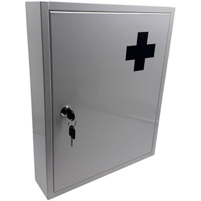 Relaxdays Medizinschrank, abschließbar, 5 Fächer, HxBxT: 43 x 35,5 x 8 cm, für Medikamente, Arzneischrank, weiß/grau Relaxdays Medizinschrank, abschließbar, 5 Fächer, HxBxT: 43 x 35,5 x 8 cm, für Medikamente, Arzneischrank, weiß/grau