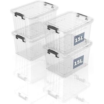 SpaceXpert Aufbewahrungsboxen mit Deckeln, Aufbewahrungsbox, Kunststoff Aufbewahrungslösungen für Zuhause, Büro und Schule, Ordnungsboxen, Einschachtelbar und Stapelbar, Transparent, 15L(4er Set) SpaceXpert Aufbewahrungsboxen mit Deckeln, Aufbewahrungsbox, Kunststoff Aufbewahrungslösungen für Zuhause, Büro und Schule, Ordnungsboxen, Einschachtelbar und Stapelbar, Transparent, 15L(4er Set)