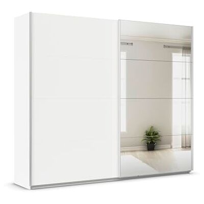 Rauch Möbel Quadra, Kleiderschrank mit Schiebetüren, Schwebetürenschrank für Schlafzimmer, Garderobe 2-türig, mit Spiegel, inkl. 6 Einlegeböden und 3 Kleiderstangen, Farbe Weiß, Breite 270 cm Rauch Möbel Quadra, Kleiderschrank mit Schiebetüren, Schwebetürenschrank für Schlafzimmer, Garderobe 2-türig, mit Spiegel, inkl. 6 Einlegeböden und 3 Kleiderstangen, Farbe Weiß, Breite 270 cm
