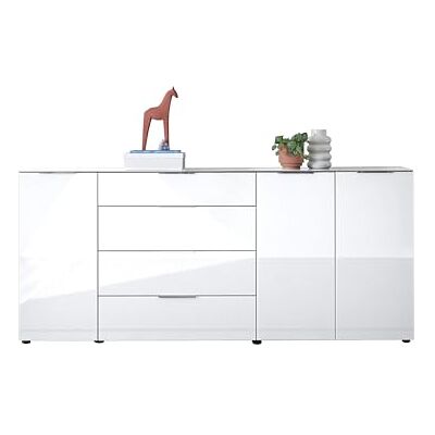 Stella Trading Sideboard Kommode SANTORIN weiß mit Glasfront, Schrank Korpus in weiß mit Oberboden in Glas und Schubladen für Ihren Wohnbereich 226 x 99 x 40 cm (B/H/T) Stella Trading Sideboard Kommode SANTORIN weiß mit Glasfront, Schrank Korpus in weiß mit Oberboden in Glas und Schubladen für Ihren Wohnbereich 226 x 99 x 40 cm (B/H/T)
