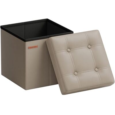 SONGMICS Sitzhocker 38 cm, Aufbewahrungsbox faltbar, Fußhocker mit Deckel, aus Kunstleder, bis 300 kg belastbar, für Eingang, Wohnzimmer, Schlafzimmer, kamelbraun LSF030K13 SONGMICS Sitzhocker 38 cm, Aufbewahrungsbox faltbar, Fußhocker mit Deckel, aus Kunstleder, bis 300 kg belastbar, für Eingang, Wohnzimmer, Schlafzimmer, kamelbraun LSF030K13