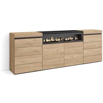 Skraut Home Kommode mit Schubladen Aufbewahrungsschrank 214x75x35 cm Für Schlafzimmer, Zimmer Elektrokamin. Moderner Stil Eiche Skraut Home Kommode mit Schubladen Aufbewahrungsschrank 214x75x35 cm Für Schlafzimmer, Zimmer Elektrokamin. Moderner Stil Eiche