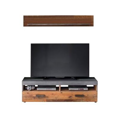 trendteam smart living Indy Wohnwand Grau/Eiche TV-Unterteil mit Wandboard (BxHxT) 139 x 41 x 40 cm Wohnzimmermöbel für Fernseher bis 65 trendteam smart living Indy Wohnwand Grau/Eiche TV-Unterteil mit Wandboard (BxHxT) 139 x 41 x 40 cm Wohnzimmermöbel für Fernseher bis 65