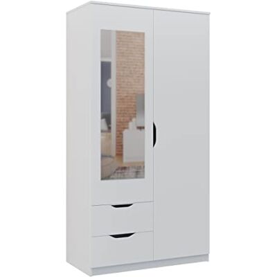 Oggi Doppeltüriger Kleiderschrank Schrank mit Spiegel 2 Schubladen und 1 Regal Geeignet für Wohnzimmer Flur Aus Schichtstoffplatte 40 x 122 x 50 cm Weiß Matt Oggi Doppeltüriger Kleiderschrank Schrank mit Spiegel 2 Schubladen und 1 Regal Geeignet für Wohnzimmer Flur Aus Schichtstoffplatte 40 x 122 x 50 cm Weiß Matt