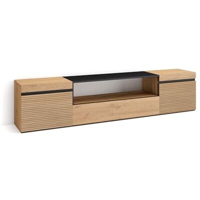 Skraut Home TV-Schrank, Lowboard für Wohnzimmer und Esszimmer 200x45x35cm Für TV-Geräte bis zu 80" Fernsehtisch Moderner Stil Eiche Skraut Home TV-Schrank, Lowboard für Wohnzimmer und Esszimmer 200x45x35cm Für TV-Geräte bis zu 80" Fernsehtisch Moderner Stil Eiche