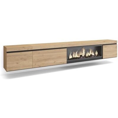 Skraut Home TV-Schrank, Lowboard für Wohnzimmer und Esszimmer 288x45x35 cm Für großformatiges TV Elektrokamin XXL Hängend Moderner Stil Eiche Skraut Home TV-Schrank, Lowboard für Wohnzimmer und Esszimmer 288x45x35 cm Für großformatiges TV Elektrokamin XXL Hängend Moderner Stil Eiche