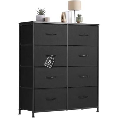 Sweetcrispy Kommode mit Stoff-Schubladen, Sideboard mit 8 Stoff-Schubladen, Schubladenschrank, Organisationsmöbel für Küche, Büro, Flur, TV-Schrank mit Schubladen,Schwarz Sweetcrispy Kommode mit Stoff-Schubladen, Sideboard mit 8 Stoff-Schubladen, Schubladenschrank, Organisationsmöbel für Küche, Büro, Flur, TV-Schrank mit Schubladen,Schwarz