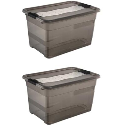 keeeper cornelia 2x Aufbewahrungsbox mit Deckel und Schiebeverschluss, 59,5 x 39,5 x 34 cm, 52 l, Crystal Grey keeeper cornelia 2x Aufbewahrungsbox mit Deckel und Schiebeverschluss, 59,5 x 39,5 x 34 cm, 52 l, Crystal Grey