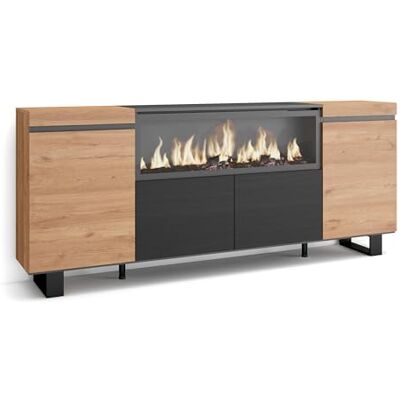 Skraut Home Sideboard, Highboard Kommode, Komodenschrank 210 4 Türen Elektrokamin XXL Industriedesign Moderner Stil Eiche Schwarz Skraut Home Sideboard, Highboard Kommode, Komodenschrank 210 4 Türen Elektrokamin XXL Industriedesign Moderner Stil Eiche Schwarz